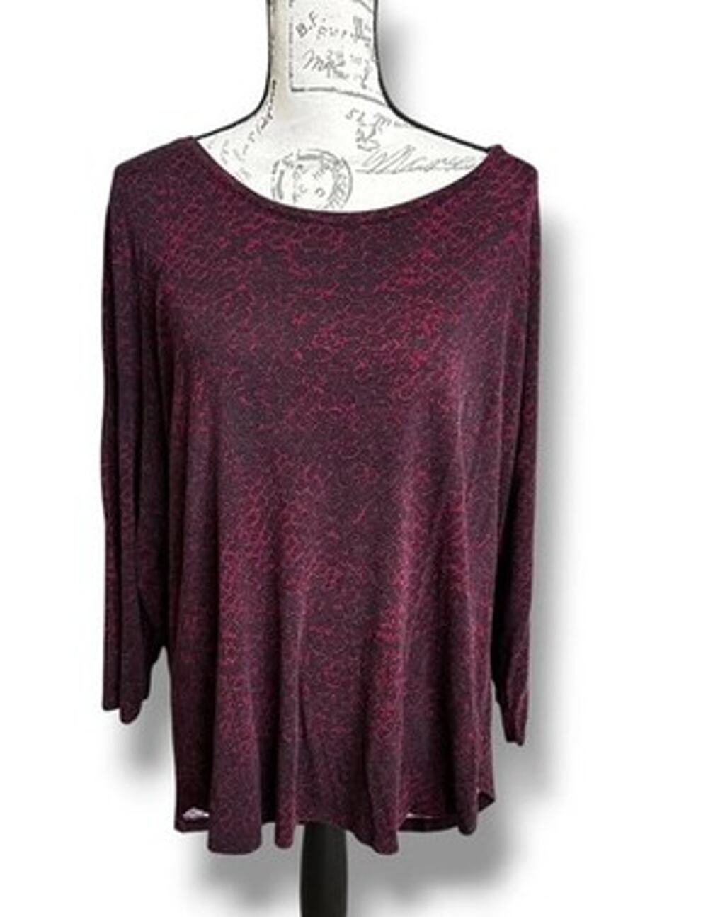 The Limited Women's Purple Pink Snake Print Round Neck 3/4 Sleeve Top 1X